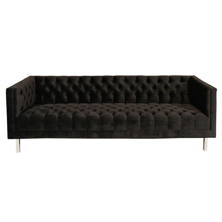 Modern Velvet Tufted Tuxedo Sofa For Sale